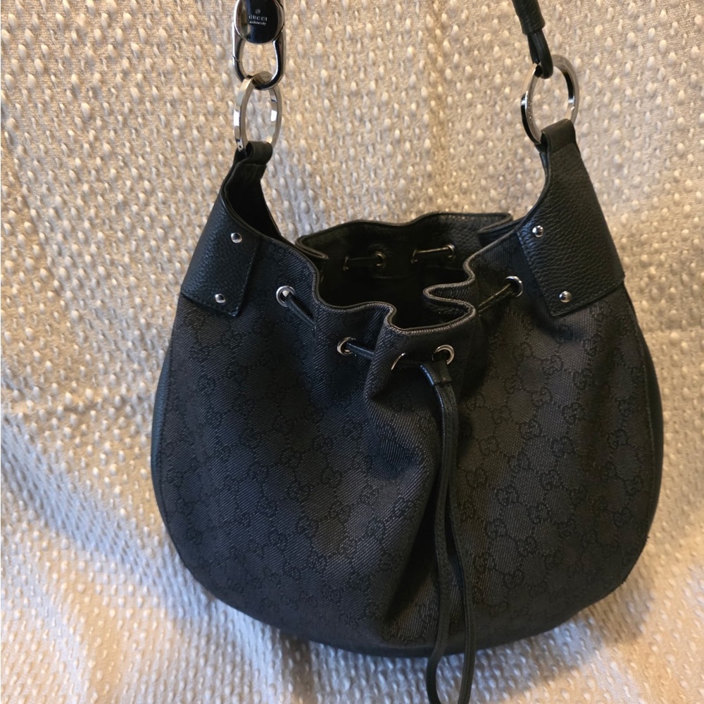 Authentic GUCCI black denim crescent shoulder bag - Picture 13 of 16